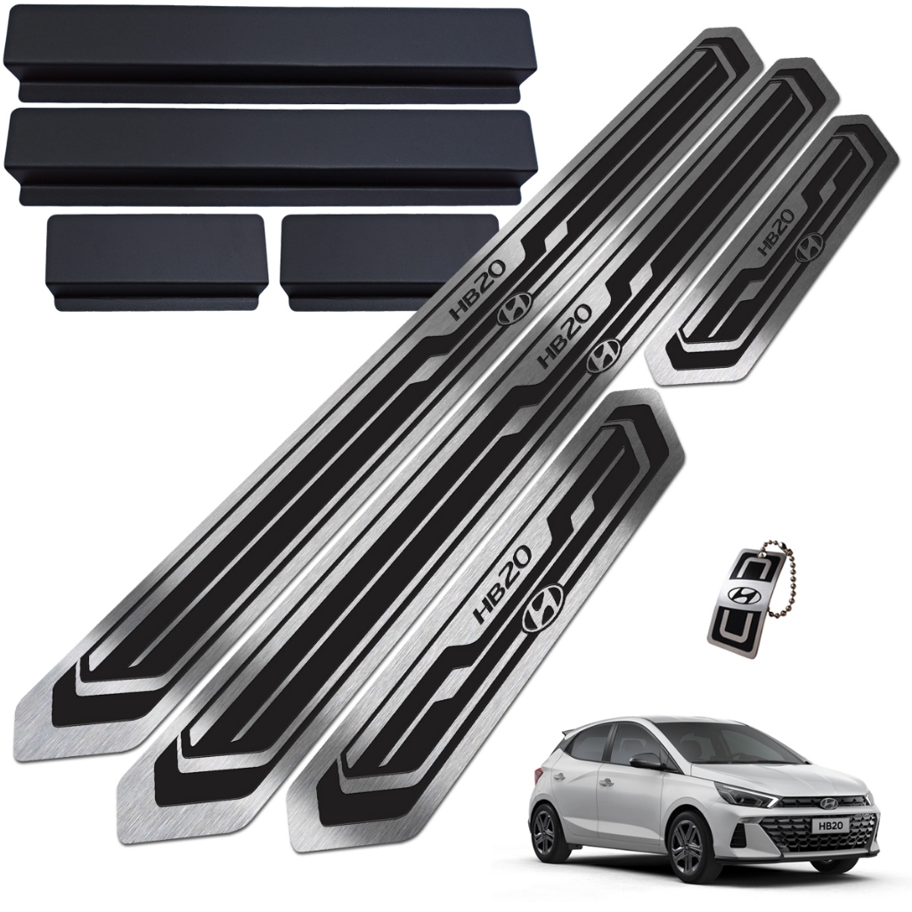 Soleiras aço inox escovado com vinil adesivo Hb20 2023 adiante