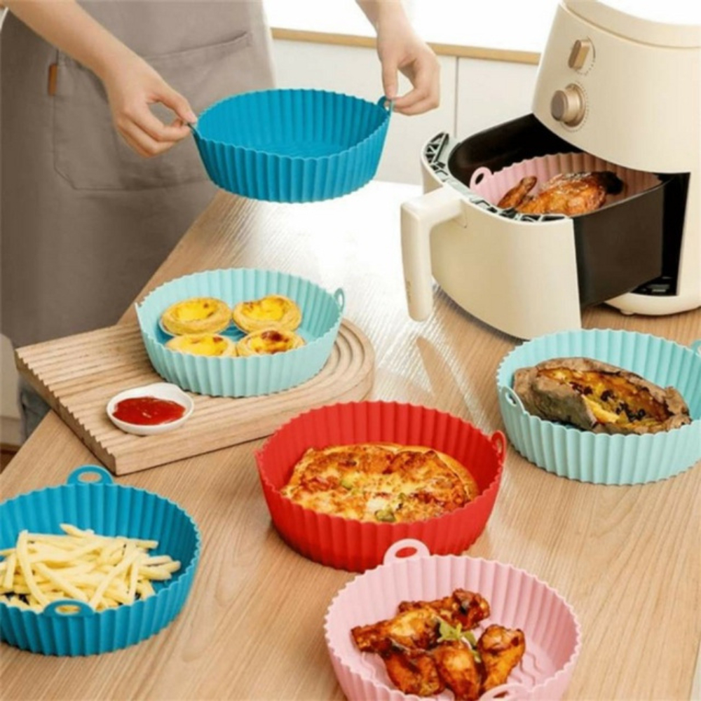 Forma Assadeira Em Silicone Flexível Lavável Para Fritadeira Air Fryer Frigideira Microondas Fogão