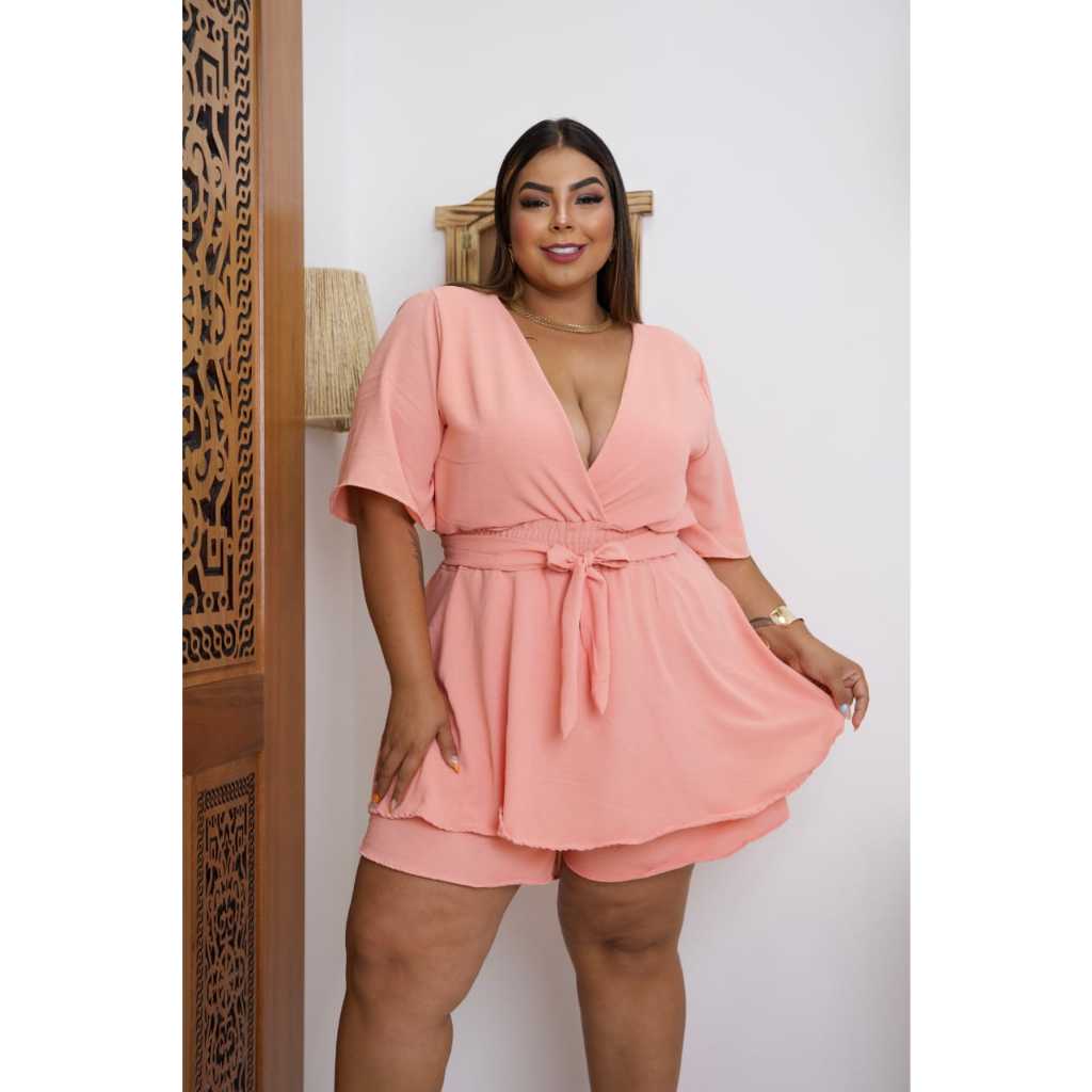 Macaquinho Plus Size Duna Shortsaia Gola V Lastex
