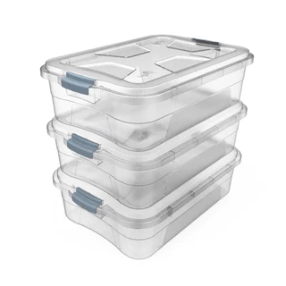 Kit 3 Caixas Organizadoras Plástico Transparente 6 Litros com Travas Uninjet Multiuso Domestico Brinquedos Roupas Ferramentas
