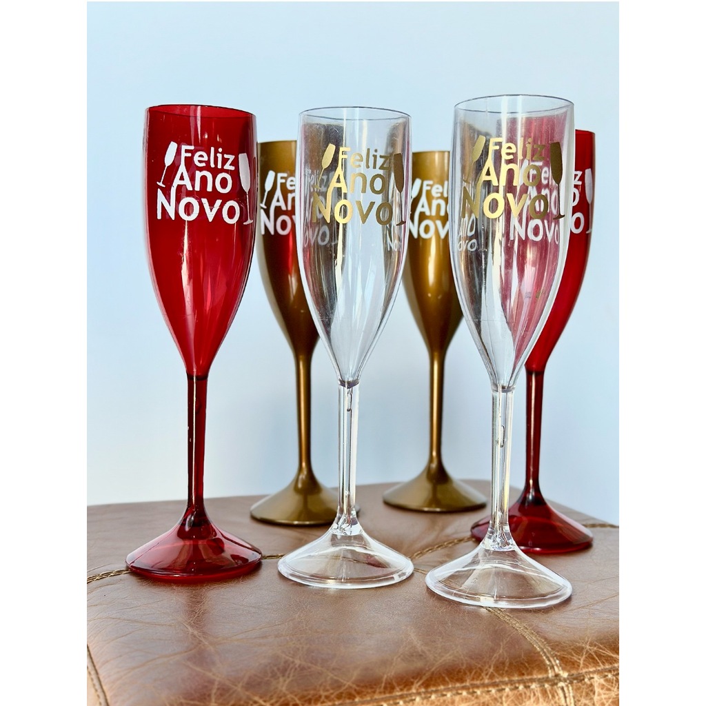 Kit 15 Taças de Champanhe Feliz Ano Novo 180ML | Shopee Brasil