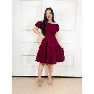 Vestido Ciganinha com babado Franzido rodado Ombro a Ombro Varias Cores