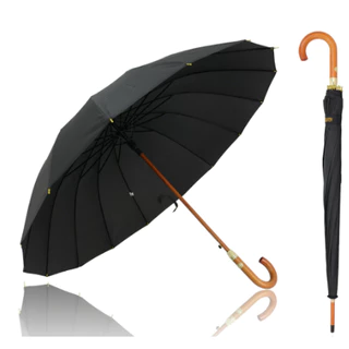 Guarda Chuva Portaria Grande Automático 16 Hastes Reforçado Cabo De Madeira
