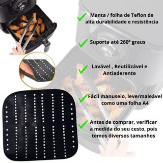 Manta Forro Antiaderente Teflon para fritadeira Air Fryer Modelo Mondial 5,5l Quadrado