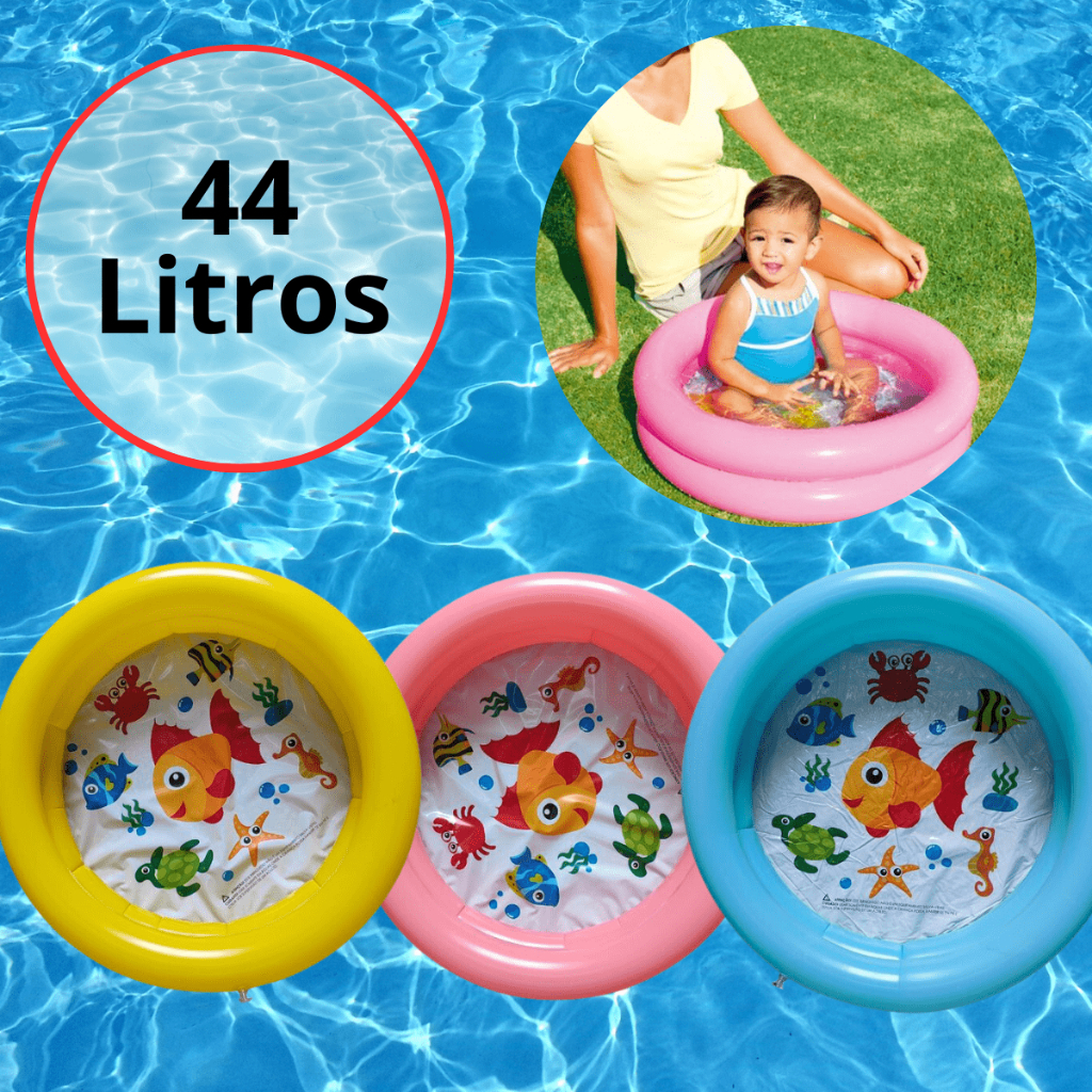 Piscina Inflável Infantil Bebê Praia E Piscina 44 Litros 2 Anéis ...