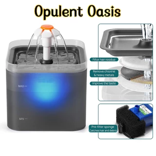Opulent Oasis>>Fonte para gatos, fonte ultra silenciosa para gatos de 2 litros com luz LED