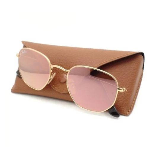 ÓCULOS DE SOL FEMININO RAY-BAN ROSA HEXAGONAL ESPELHADO DE CRISTAL ...
