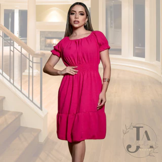 Vestido Curto Feminino Manga Curta Ciganinha Duna Pipoca Babado com Lastex