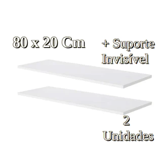 2 Prateleiras Lisa Mdf 15mm Branco 80x20 Cm Com Suporte Invisível e Bucha