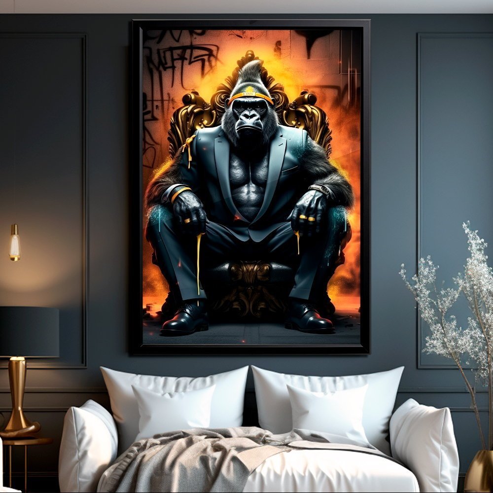 Quadro Decorativo 110x80cm Macaco Gorila Mafioso Terno Sala Quarto Hall Casa Decoração De Parede Mdf Adesivo