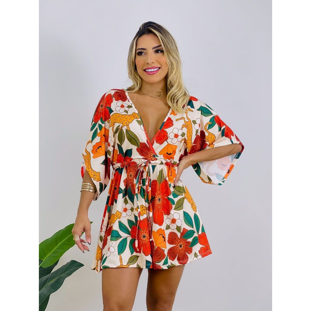 Macaquinho feminino estampado manga morcego ou manga longa | Shopee Brasil