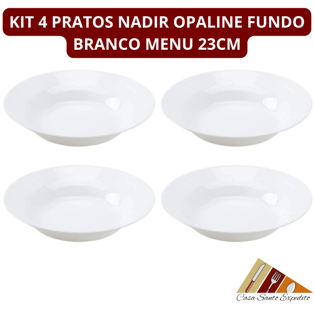 Conjunto 4 Pratos Nadir Opaline Menu Branco Fundo 23cm (Envio Imediato ...