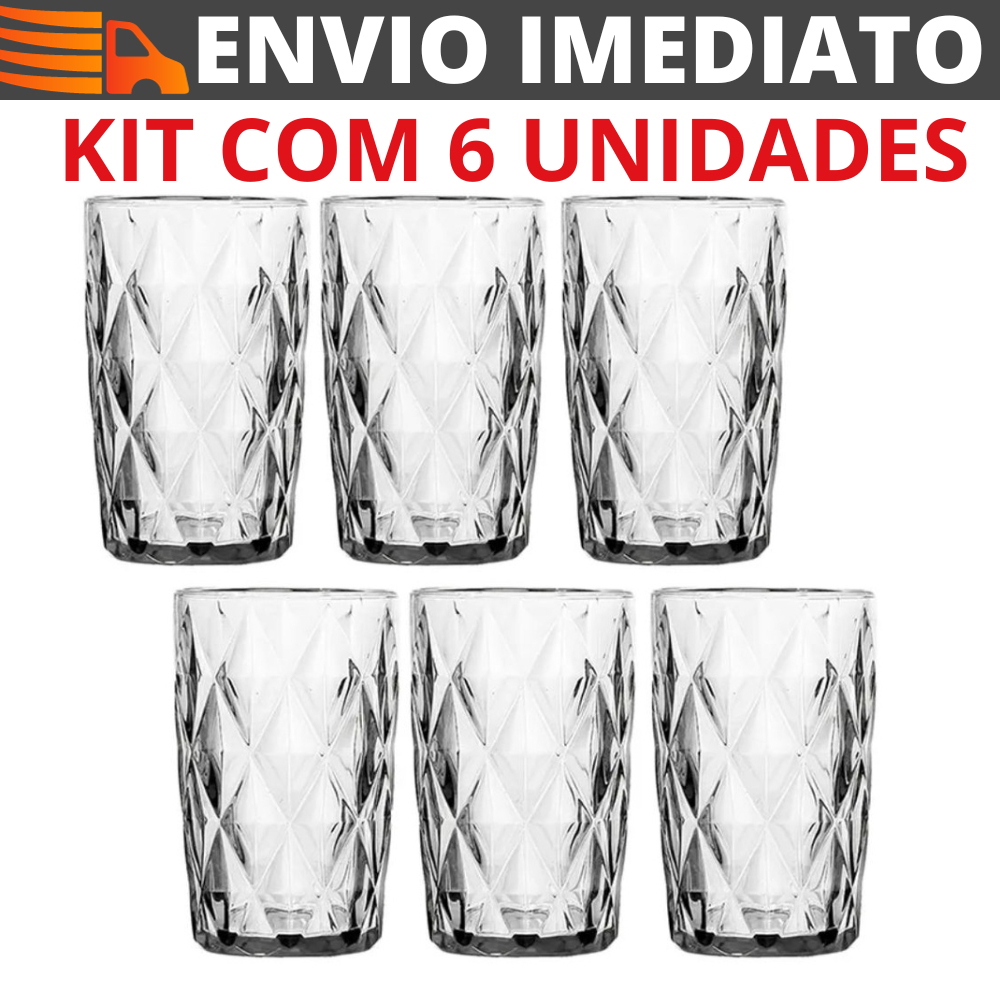 Jogo De Copos De Vidro Transparente Diamante Para Agua Suco Refrigerante Ml Shopee Brasil