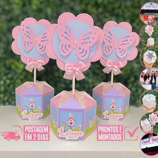 Kit de Centro de mesa Jardim Encantado Borboletas | Arranjo de mesa | Enfeite de mesa | Cachepô | Lembrancinha | Festa Infantil | Personalizados