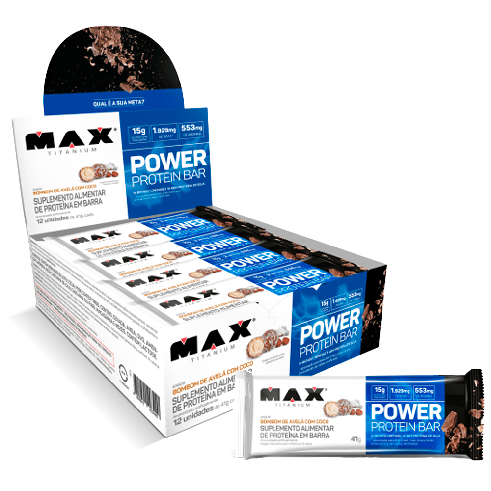Power Protein Whey Bar Caixa 12 Unidades 41g - Max Titanium | Shopee Brasil