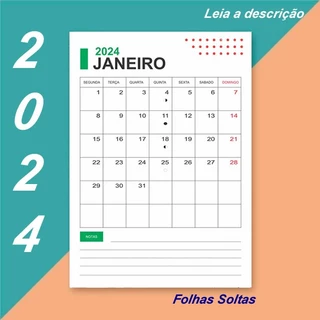 Planner Mensal 2024 Vertical - Agenda Calendário - 14 Folhas A4 - Organizador de cronograma