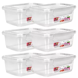 Kit com 6 Marmitas Fitness 400ml Freezer E Microondas Potes Plásticos com Trava Grande