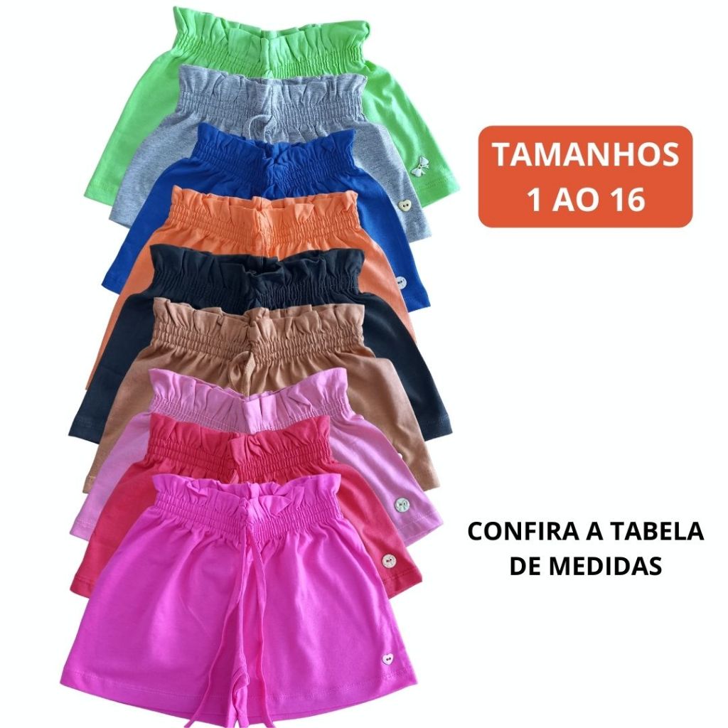 Short infantil menina algodão
