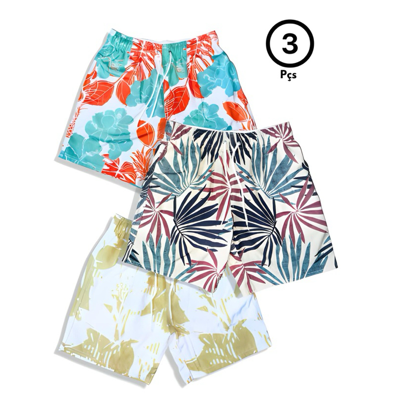 KIT 3 Bermudas Elastic de Praia com Velcro no bolso Estilo Mauricinho