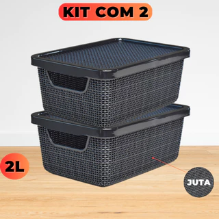 Kit com 2 Caixa Organizadora Cesto Organizador 2 Litros Com Tampa Multiuso Jutta