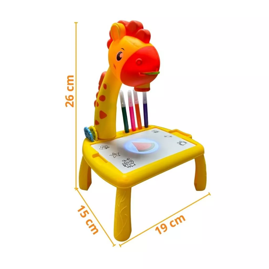 Mesa Mágica Projetor Infantil Girafa com 12 Canetinhas Sons e 24 Desenhos
