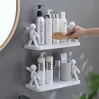 Porta Shampoo Boneco Prateleira Tempero Bob Retangular Plástica Suporte De Sabonete Autoadesivo Para Parede Cozinha Banheiro Cozinha Casa Organizadora 33X14,5X13,5