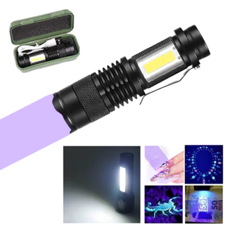 Lanterna Led Cree T6 Luz UV Ultra violeta Branca C/ Foco Zoom luz Emergência Usb Recarregável