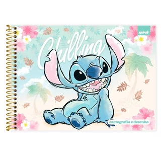 Caderno de desenho e cartografia do Stitch, capa dura ,Espiral, 48 folhas