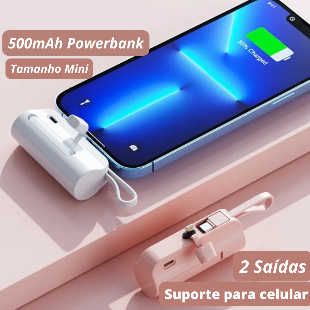 Mini Power Bank 5000mAh Bateria Auxiliar Sem Fio 2em1 Carregador Portátil para iPhone/Tipo-C