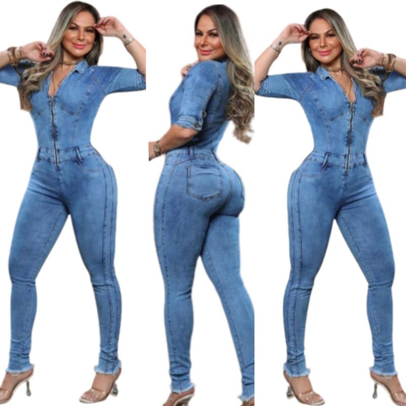Macacão Jeans Feminino Longo Eliz 400696-0