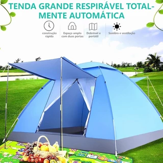 Barraca De Acampamento Para Até 4-5 Pessoas Lona Azul Impermeavel Dobrável