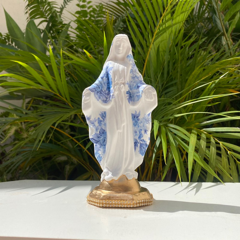 IMAGEM INOSSA SENHORA DAS GRAÇAS 20CM FLORAL AZUL
