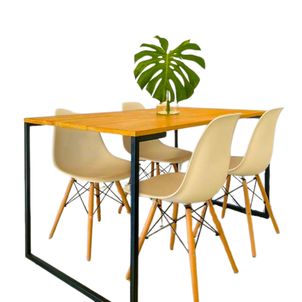 Mesa De Jantar p/ 4 Cadeiras Estilo Industrial Quadrada - Ferro