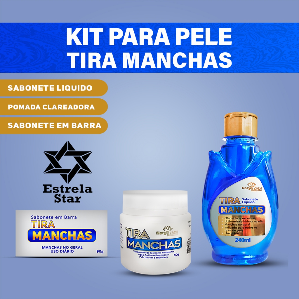 Kit Tratamento de Manchas e Melasma Sabonete Líquido +Sabonete em Barra +Pomada Clareadora Natyflora