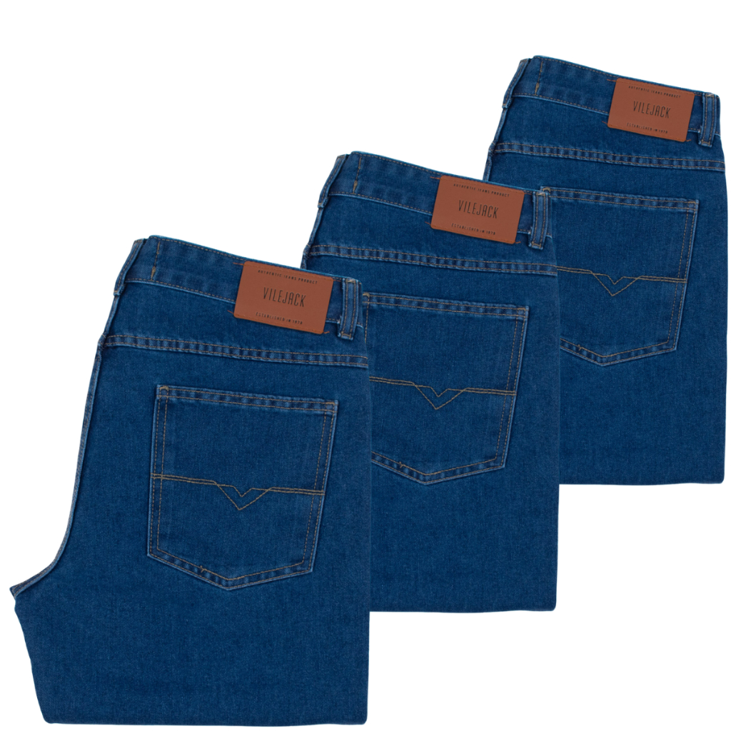 Kit 3 Calças Jeans Vilejack Stone Algodão Confotável para Trabalho