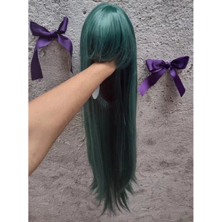 Peruca lisa c/ franja cosplay verde escuro 60cm