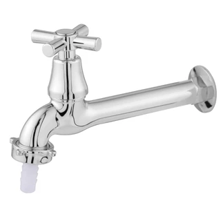 TORNEIRA PARA TANQUE JARDIM OU COZINHA ABS CROMADA 18 CM LONGA 1/4 DE VOLTA RESISTENTE E CUSTO BENEFICIL.