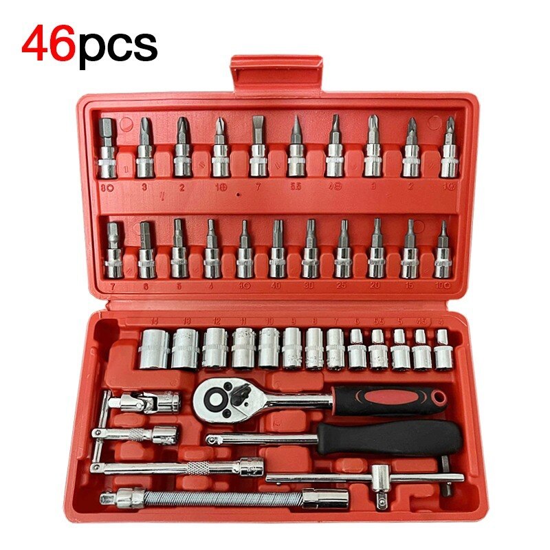 Kit 46 Chave Catraca Jogo De Soquetes Allen Torx Ferramentas Resistente Aço Inox