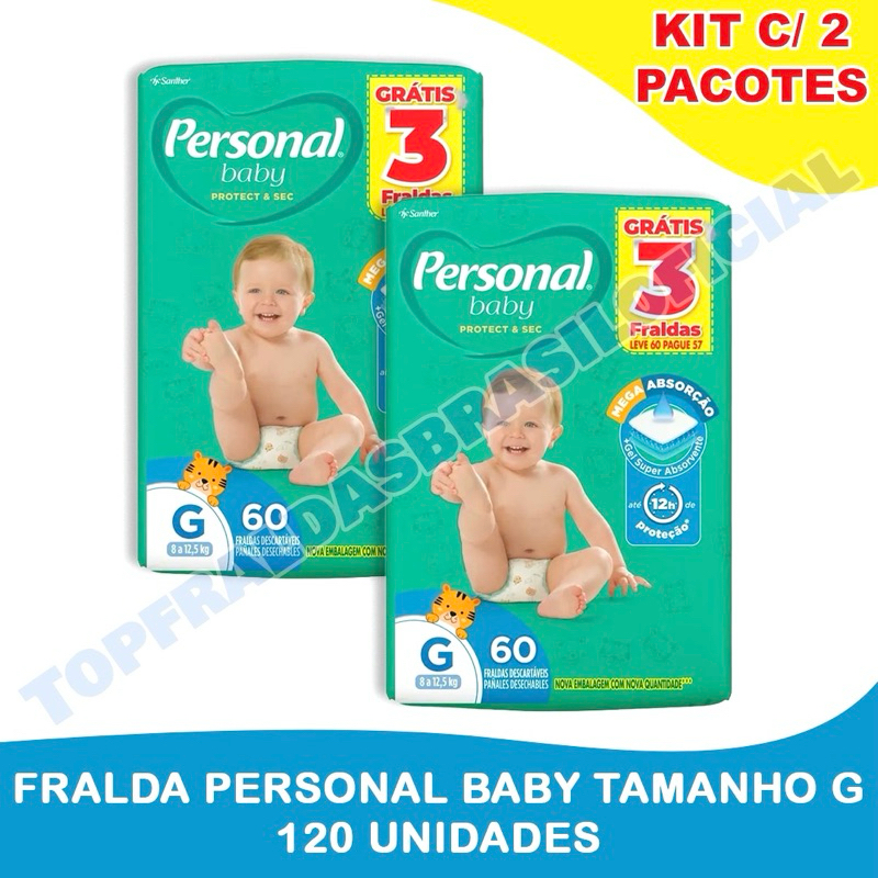Kit 2ptes Fralda Personal Baby Hiper G 60un - Total 120un