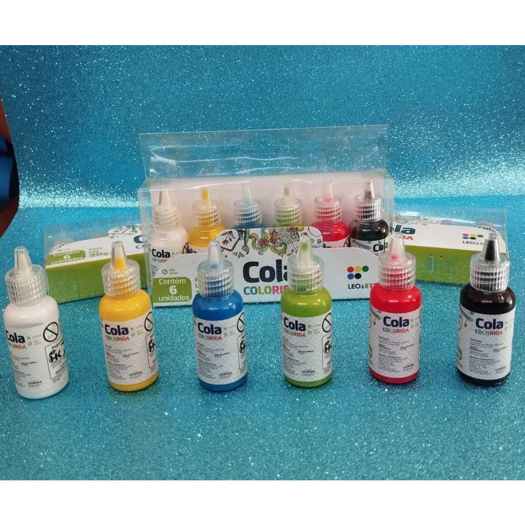 KIT COLA COLORIDA 8 CAIXAS COM 6 CORES DE 20G CADA | Shopee Brasil