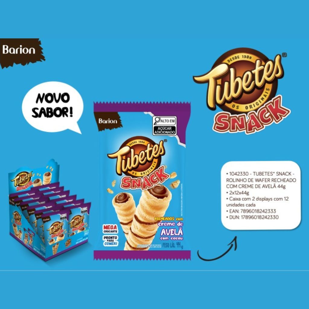 Kit 12 Tubetes® Snack - Avelã 44 g Bolacha, Biscoito, Doce, Canudinho ...