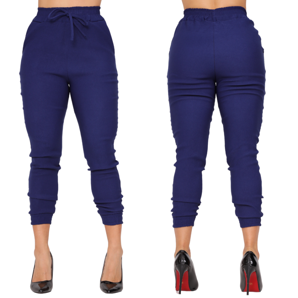 Calça Casual Jogger De Malha Bengaline Cintura Alta Para Trabalho ...