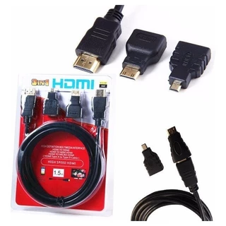Kit Cabo Hdmi 3 Em 1 Micro E Mini 1.5m 1080p Adaptador