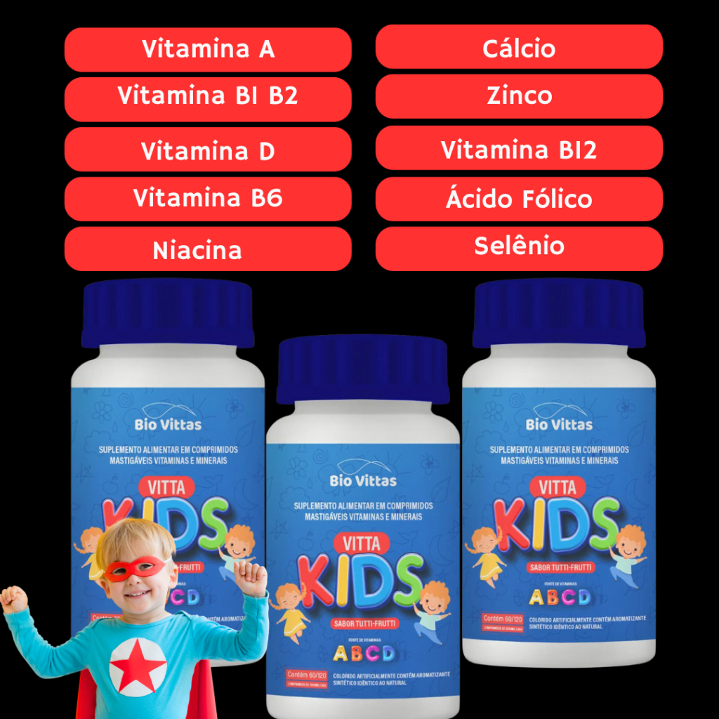 Kit 3 potes Mix de Vitaminas p/ crianças 60 comprimidos 1000mg ...
