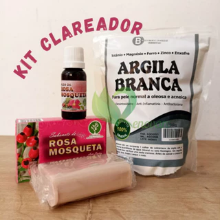 Kit CLAREADOR de Pele - Óleo de Rosa Mosqueta + Argila Branca 500g + Sabonete de Rosa Mosqueta 90g