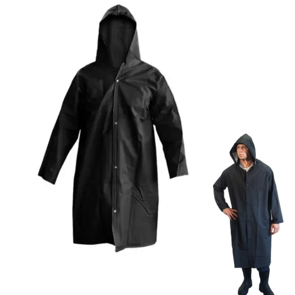 Capa de Chuva Capuz Preta PVC Maicol Forraca Resistente Reforçada para ...