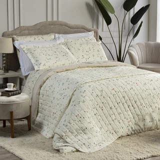 Kit Cobre Leito Colcha Floral Clássico Casal Queen 3 peças 160 fios Elegante Delicado