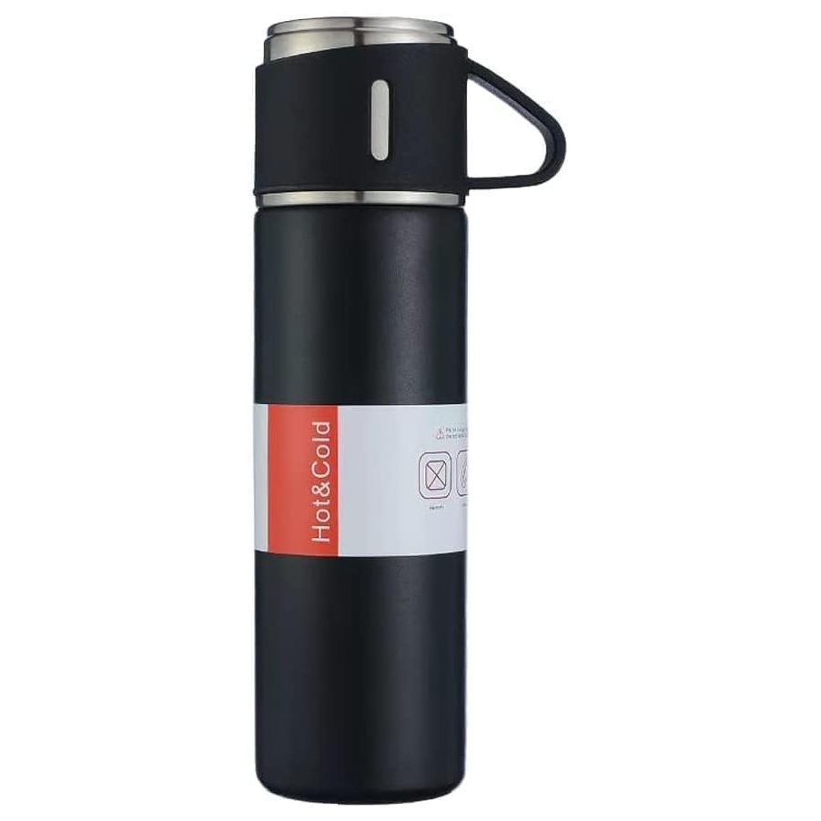 Garrafa Termica 500ml Camping Vacuum Tampa Xicara Cor Preto