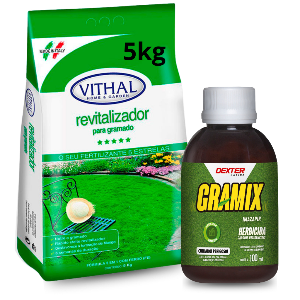 Kit Revitalizador Gramado 5kg + Gramix 100mL - O melhor para sua Grama!