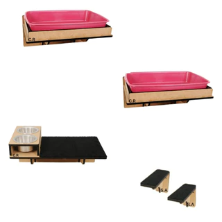 Kit Playground parquinho nicho para gatos comedouro suspenso suporta para caixa de areia degrau escadinha mdf parede